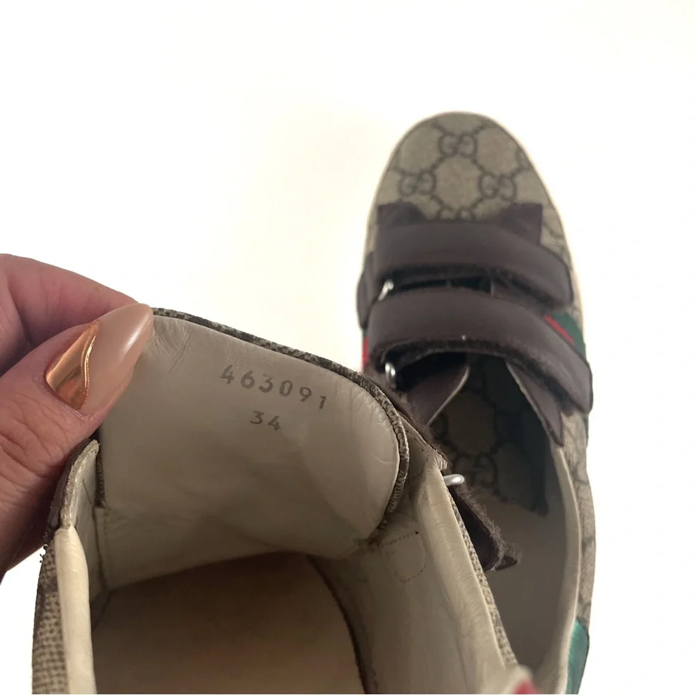 Gucci Kids Unisex Supreme Line Sherry Line Velcro Ace Sneakers Size 34